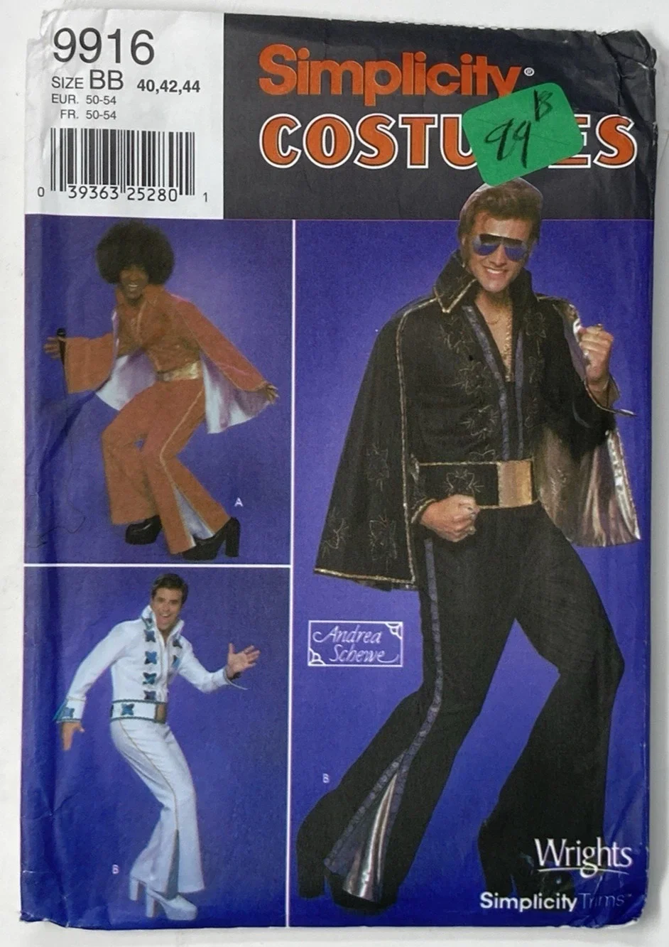 Simplicity 9916 Mens Elvis Michael Jackson Disco Jumpsuit & Cape 40-42-44 UNCUT